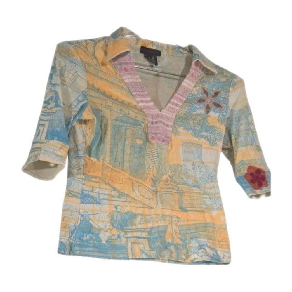 Vintage Y2K Custo Barcelona Graphic Top - Size 2 (S)- Cotton- 90s style